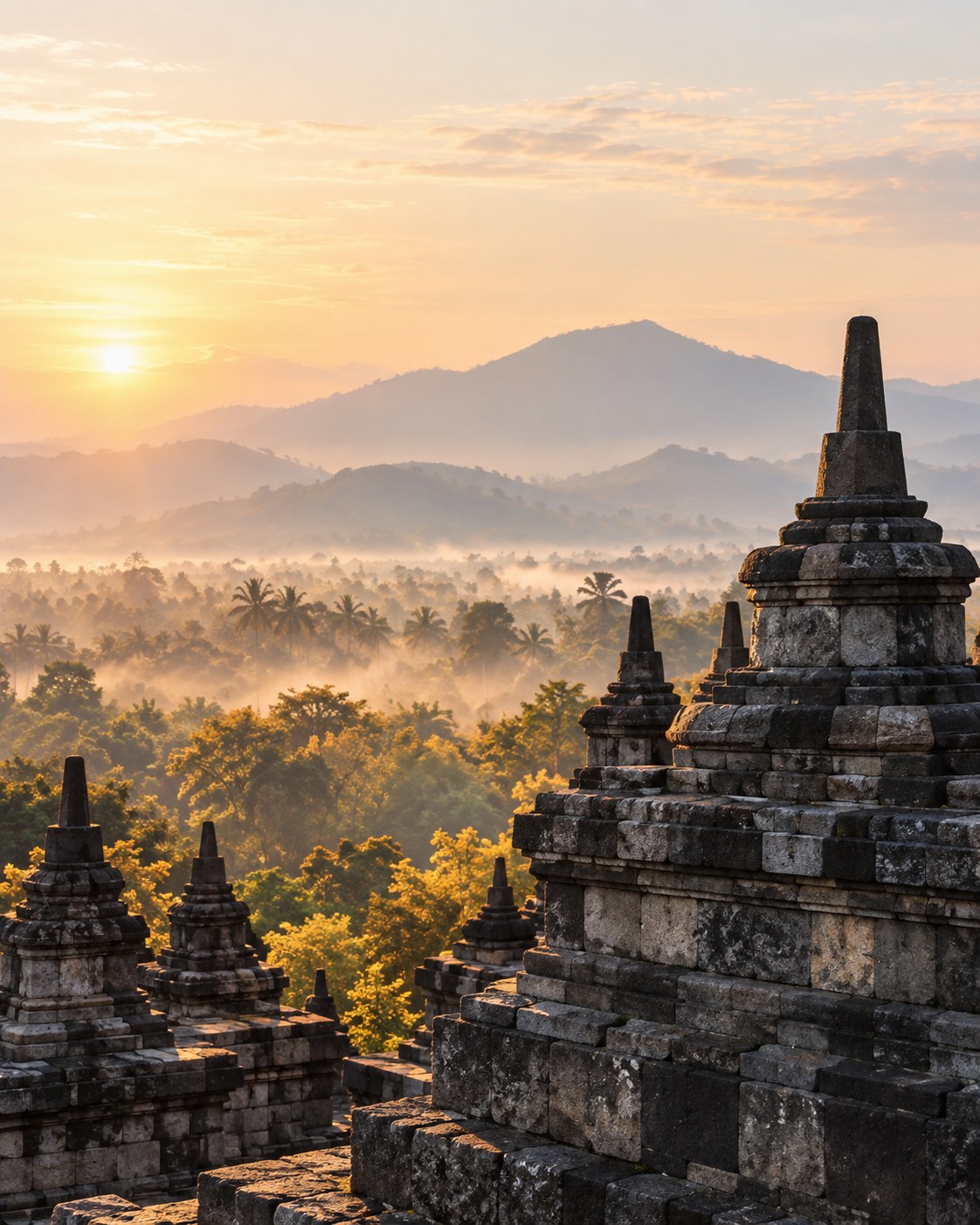 Indonesian temple landscape at sunrise